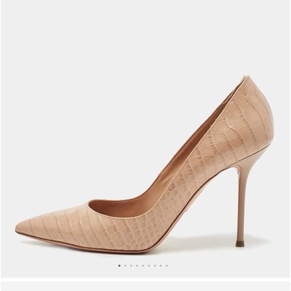 NEW Aquazzura beige croc embossed Pure Pump Heels leg lengthing